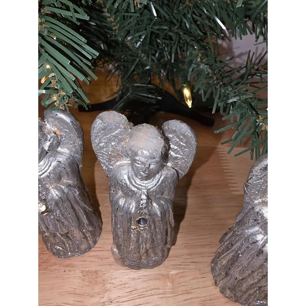 Set of 5 Silver Angel Christmas Figurines vintage wax